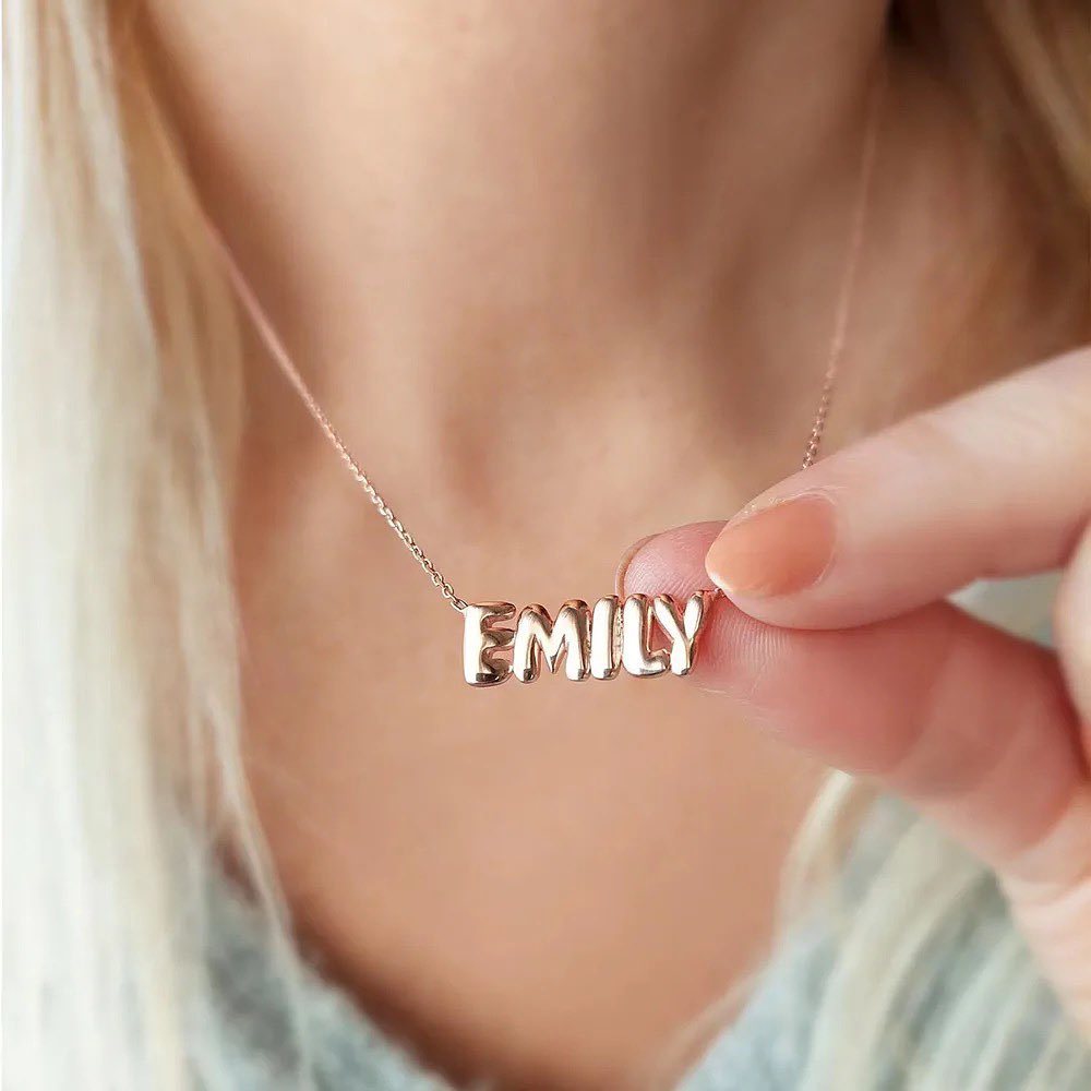 Personalized Gold Plated 3D Balloon Puff Nameplate Pendant Necklace-silviax