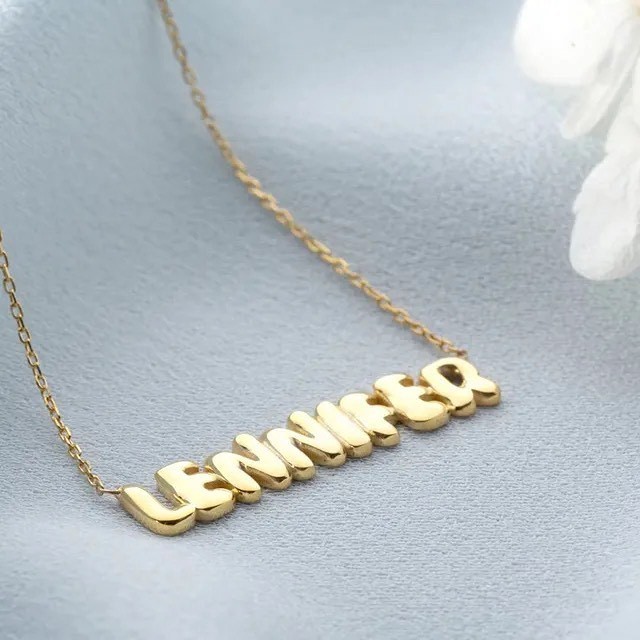 Personalized Gold Plated 3D Balloon Puff Nameplate Pendant Necklace-silviax