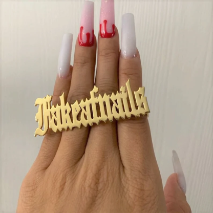 Custom Knuckles Name Ring Gold Plated Large Old English Nameplate Ring-silviax