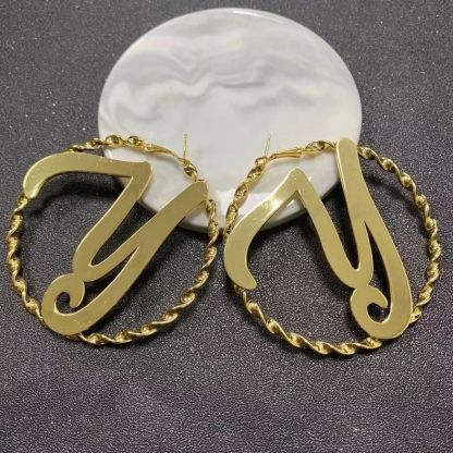 Personalized Gold Plated Big Letter Initial Name Hoop Earrings Women Gift-silviax