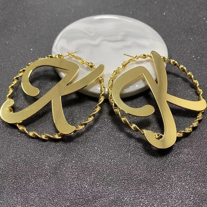 Personalized Gold Plated Big Letter Initial Name Hoop Earrings Women Gift-silviax