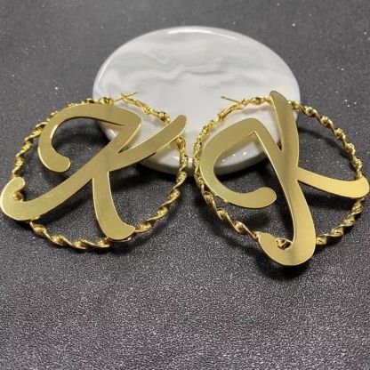 Personalized Gold Plated Big Letter Initial Name Hoop Earrings Women Gift-silviax