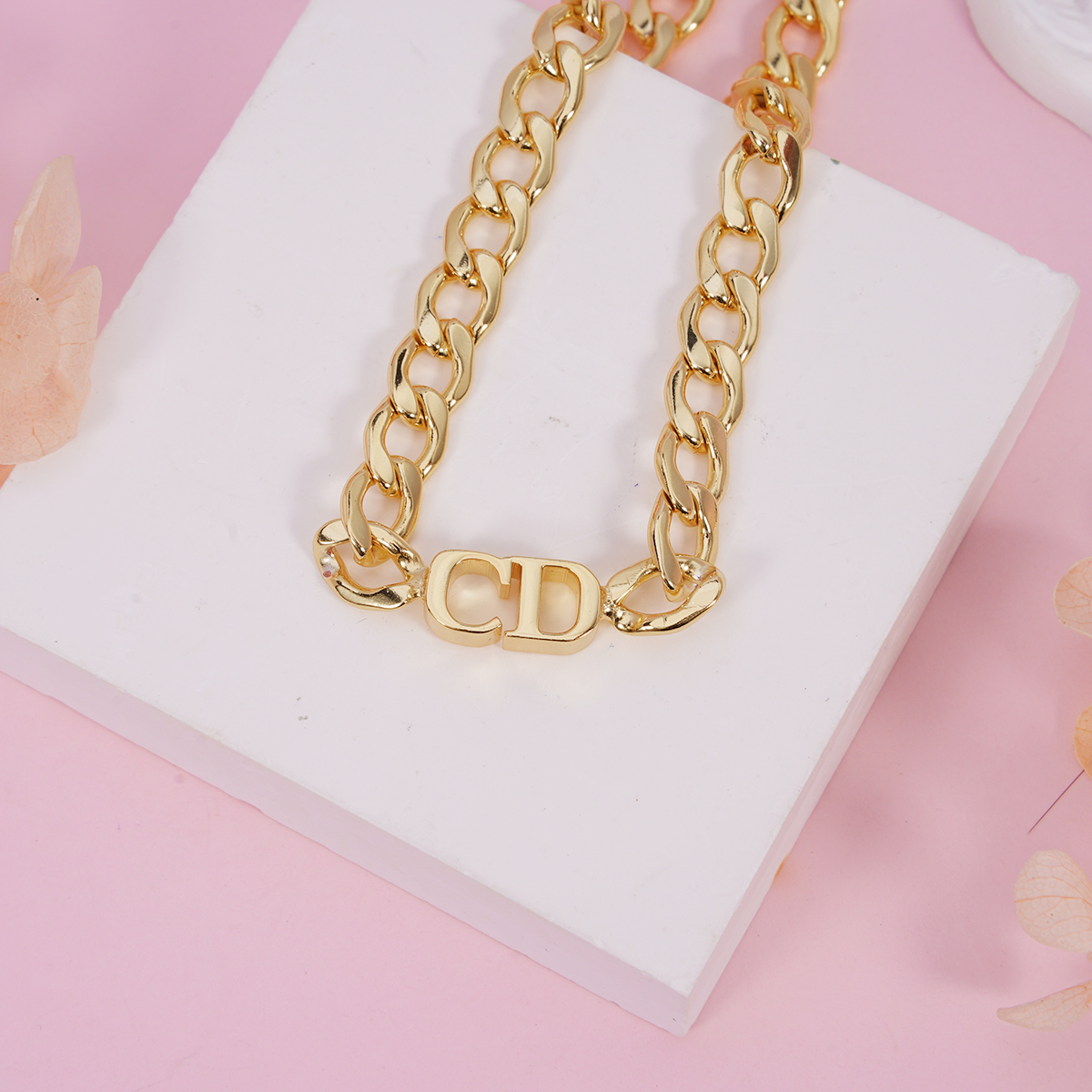 2 Initial Choker Necklace and Bracelet Personalized Jewelry Set with Cuban Chain