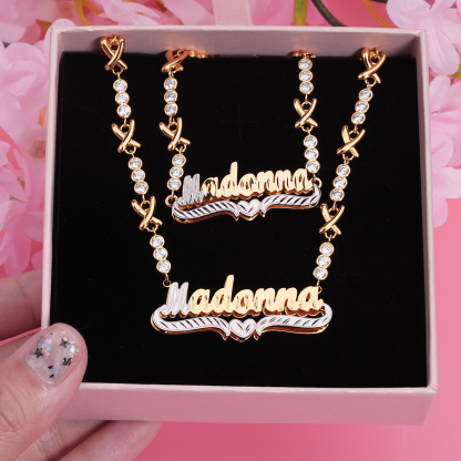 XOXO Chain Two Tone Personalized Custom Set Name Necklace And Bracelet