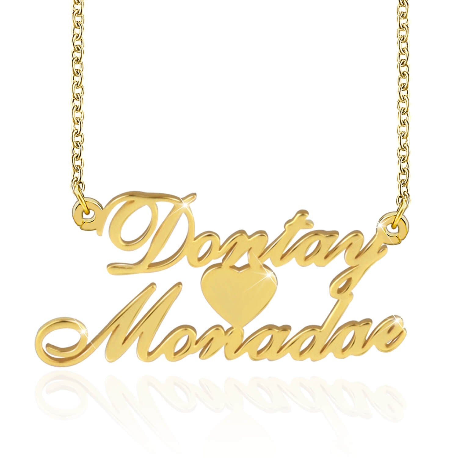 Heart Necklace In Middle With Two Names Gold Plated-silviax