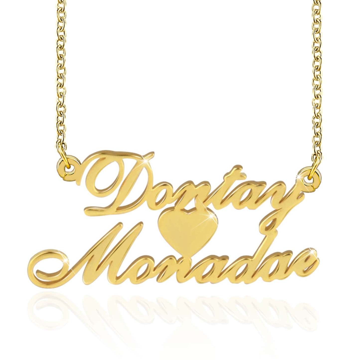 Heart Necklace In Middle With Two Names Gold Plated-silviax