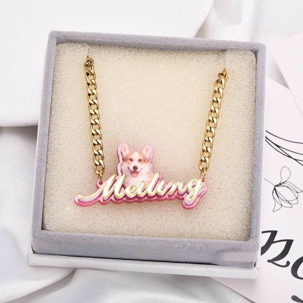Photo Image Acrylic Personalized Custom Name Necklace  purple-silviax