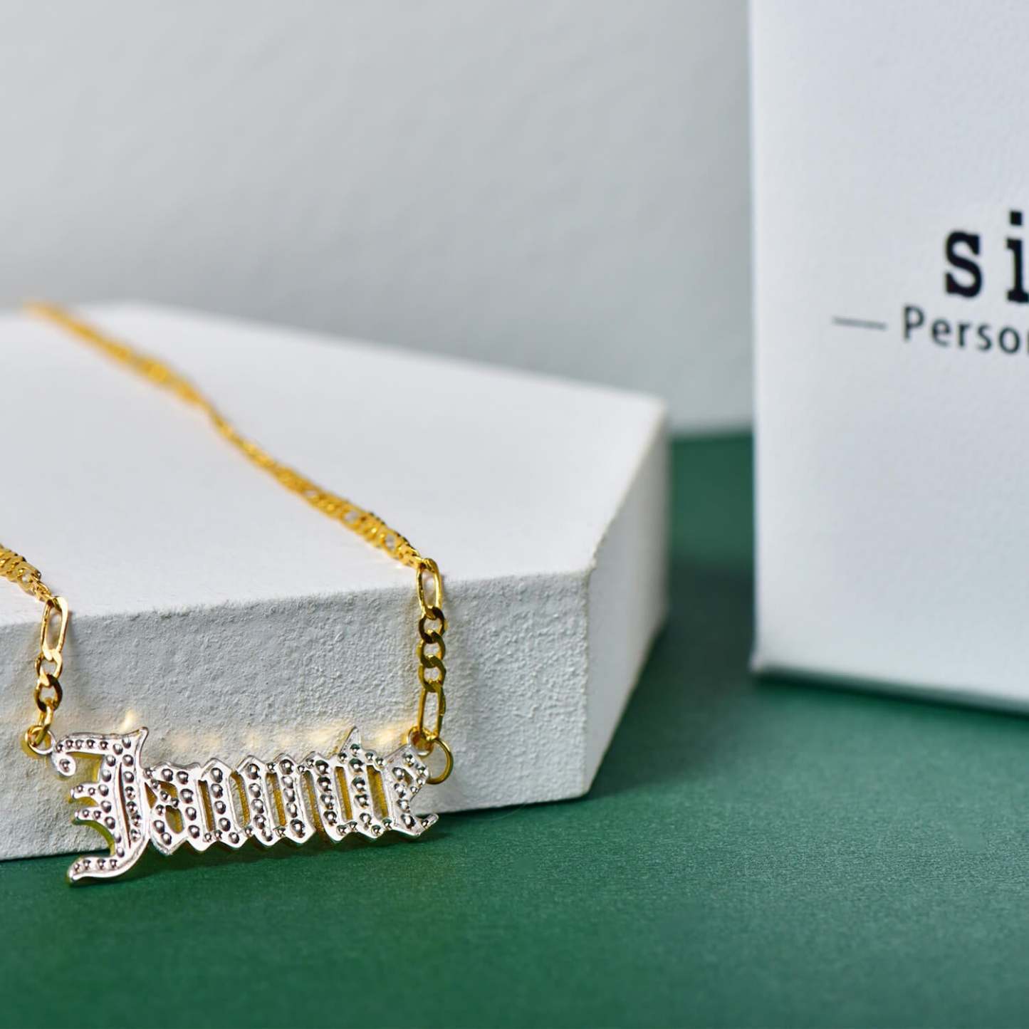 Two Tone Old English Font Personalized Custom Gold Plated Name Necklace-silviax