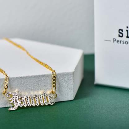 Two Tone Old English Font Personalized Custom Gold Plated Name Necklace-silviax