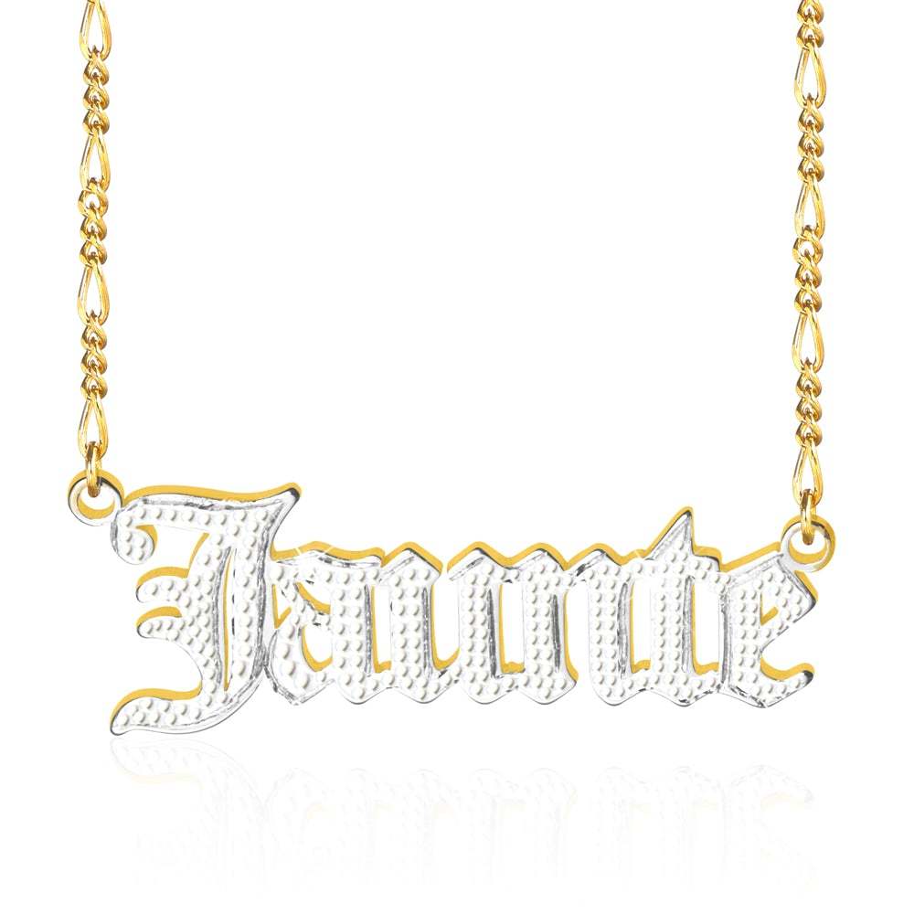 Two Tone Old English Font Personalized Custom Gold Plated Name Necklace-silviax