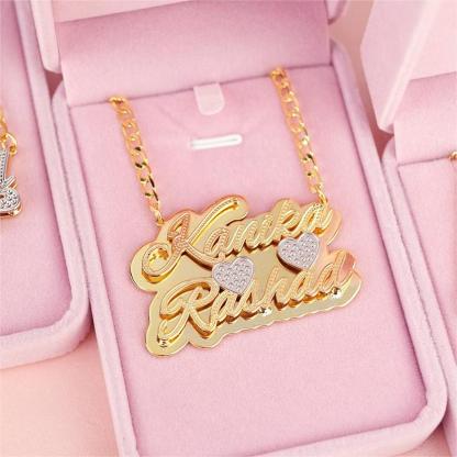 Double Plate Two Tone with Two Hearts Personalized Custom Gold Plated Two Names Necklace-silviax
