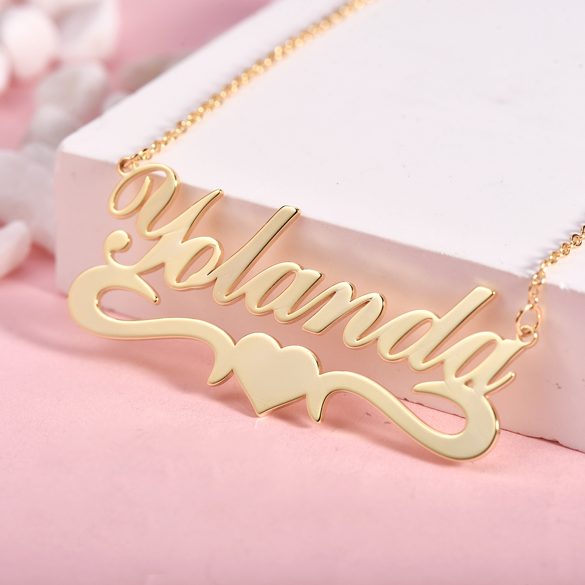 Heart Name Necklace Personalized Custom Gold Plated Mother Gift