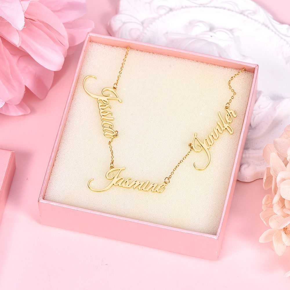 Three Nameplate Pendant Gold Plated Personalized Custom Name Necklace Jewelry Gift for Mom Wife-silviax