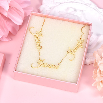 Three Nameplate Pendant Gold Plated Personalized Custom Name Necklace Jewelry Gift for Mom Wife-silviax