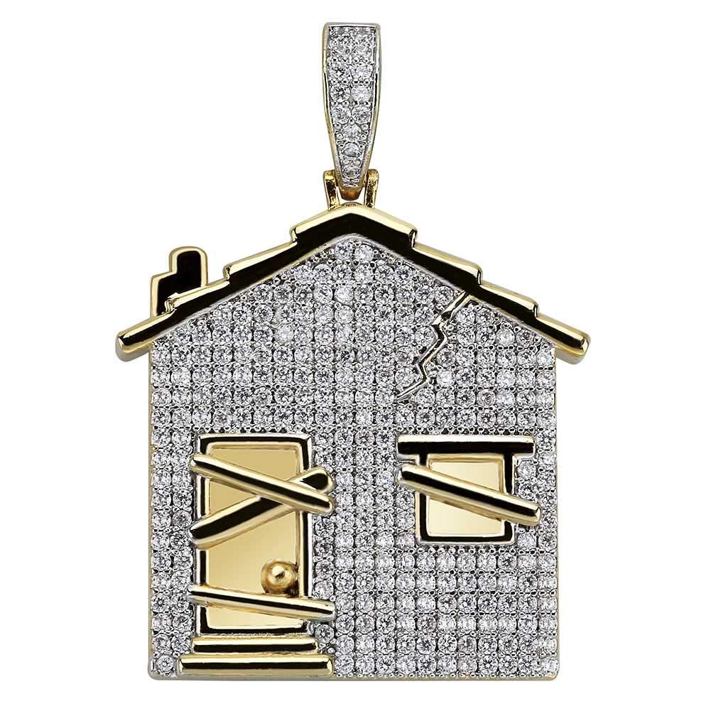 Hip Hop Style Gold Plated Trap House Pendant Necklace-silviax