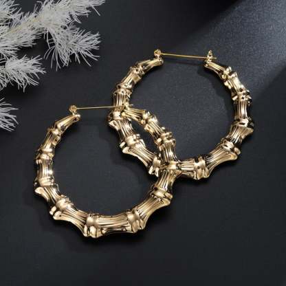 Women's Gold Plated Bamboo Hoop Earrings-silviax