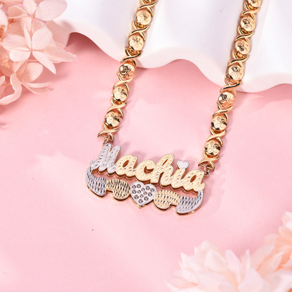 Double Layer Two Tone XOXO Chain with Heart Personalized Custom Gold Plated Name Necklace-silviax