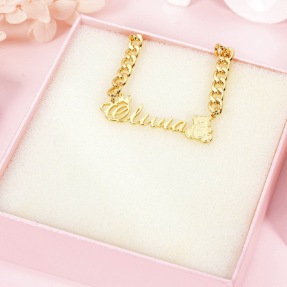 Cuban Chain Crown Pet Bear Personalized Custom Name Necklace-silviax