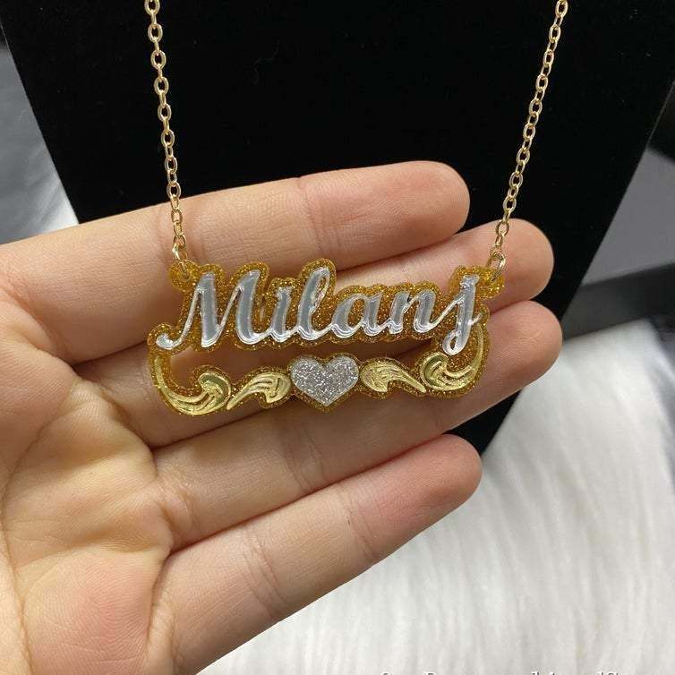 Acrylic Double Layer Two Tone Personalized Custom Name Necklace-silviax