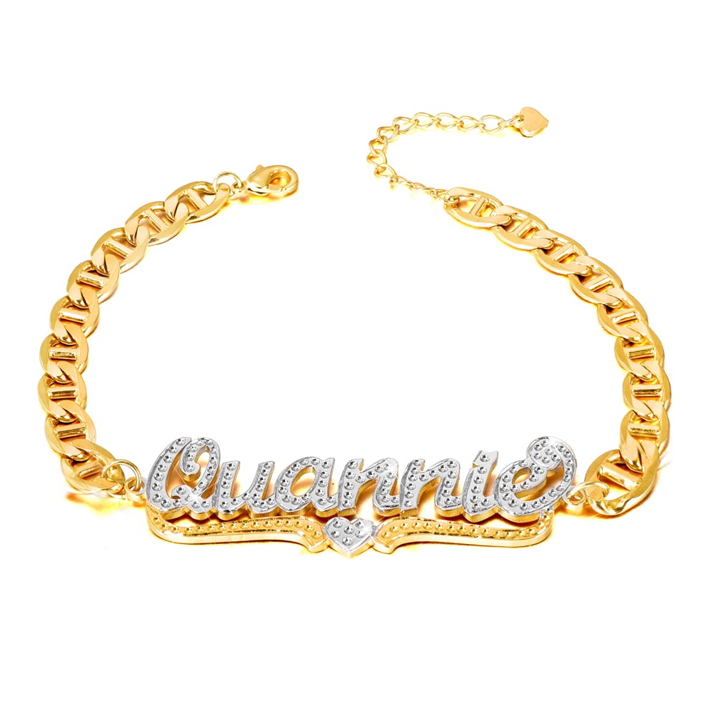 Two Tone Heart Personalized Custom Gold Plated Name Anklet-silviax