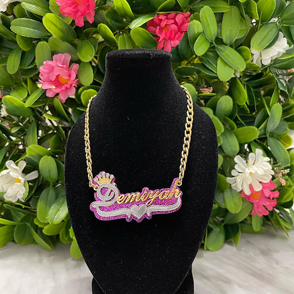Purple Acrylic Personalized Gold Plated Two Tone Crown Name Necklace-silviax