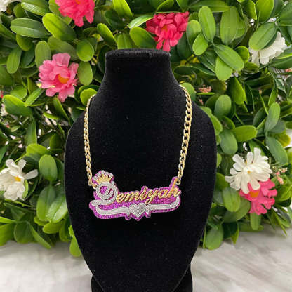 Purple Acrylic Personalized Gold Plated Two Tone Crown Name Necklace-silviax