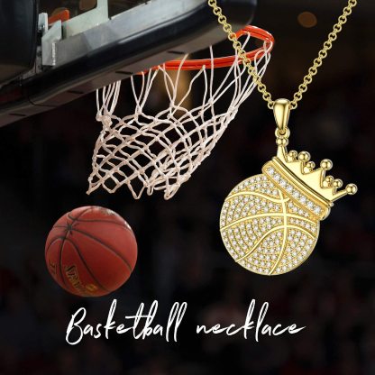Crown Basketball Pendant Gold Plated Necklace Hip Hop Sport Style for Boy Men-silviax
