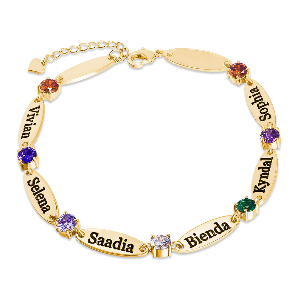 Personalized Custom 3 TO 6 Baby Names Bracelet With Birthstone Engraved Bracelet Mother Gift