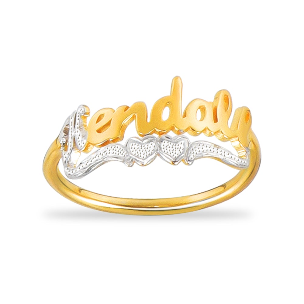Two Tone with Two Heart Gold Plated Custom Name Ring-silviax