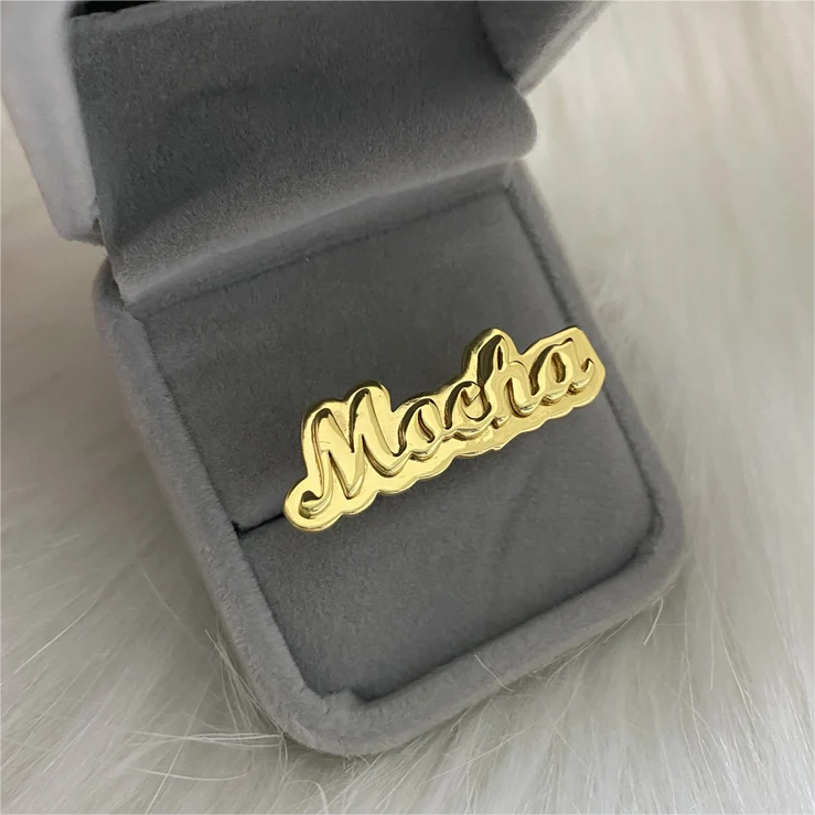 Personalized Custom Gold Plated Double Layer Name Ring-silviax
