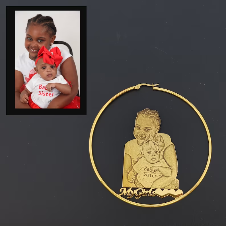 Personalized Custom Gold Plated Photo Nameplate Hoop Earrings-silviax