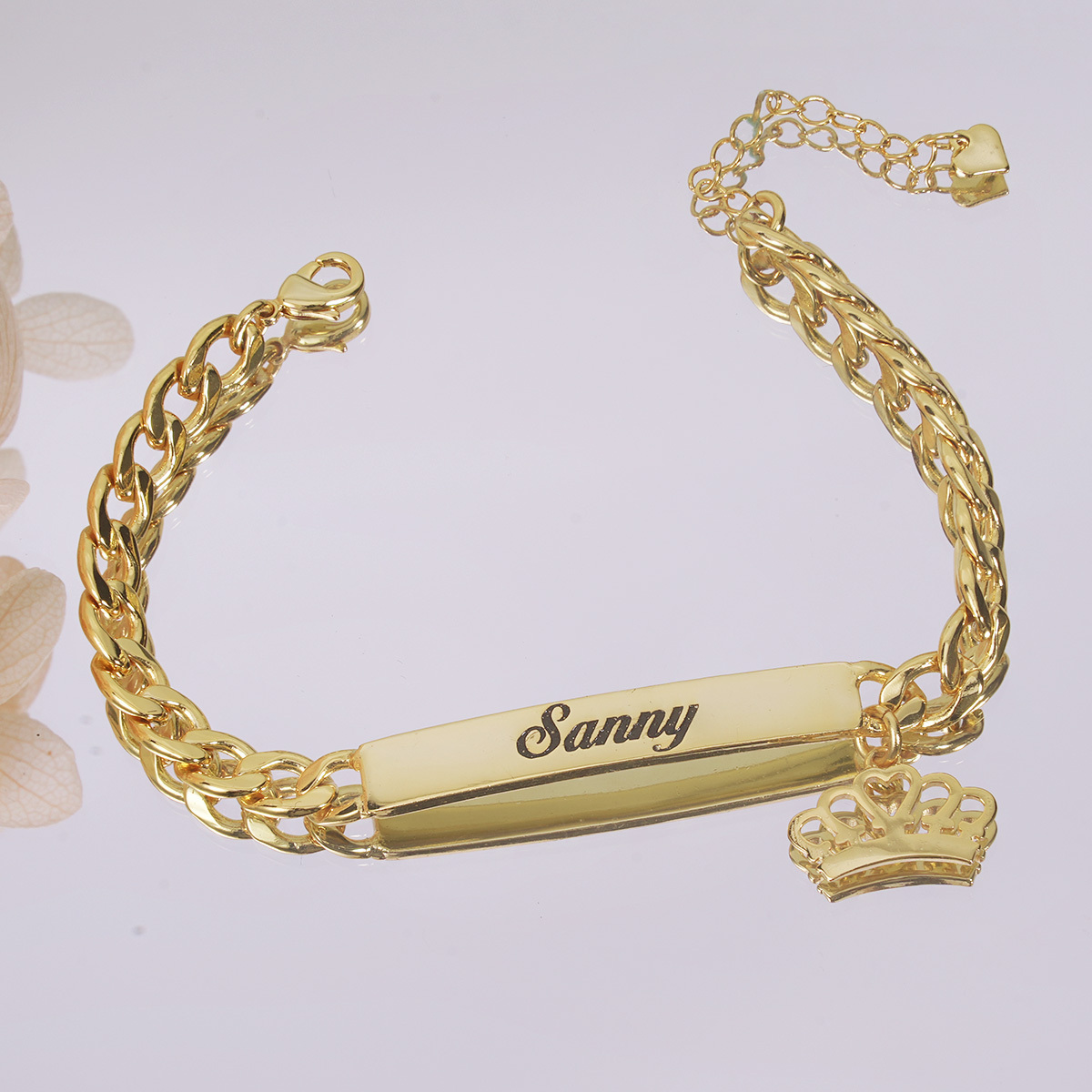 Customized Gold Plated Name ID Bracelet with Crown Baby Gifts-silviax