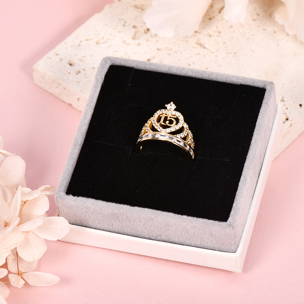 Personalized Gold Plated Crown Age Number Ring Quinceanera Gift-silviax