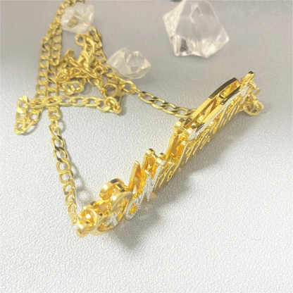 Double Layer Personalized Two Tone Heart and Cross Name Necklace Nurse Gift-silviax