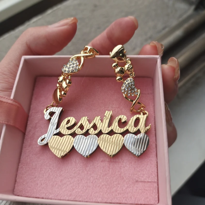 Teddy Bear and Heart XOXO Chain Double Layer Two Tone Four Hearts Personalized Custom Name Necklace-silviax