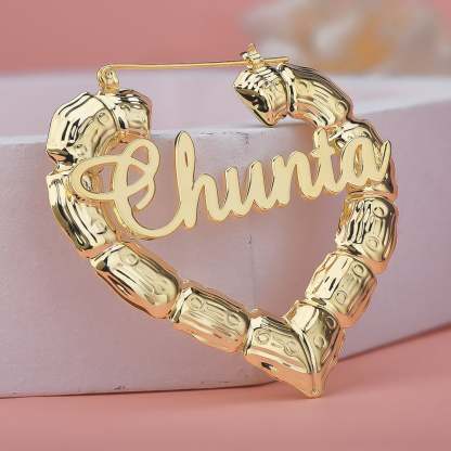 Gold Plated Personalized Heart Bamboo Name Earrings-silviax