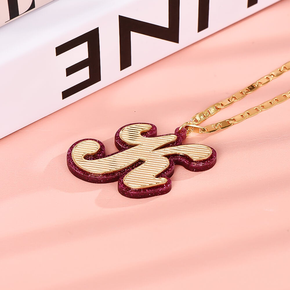 Pink Acrylic Capital Letter Gold Plated Personalized Custom Initial Necklace-silviax