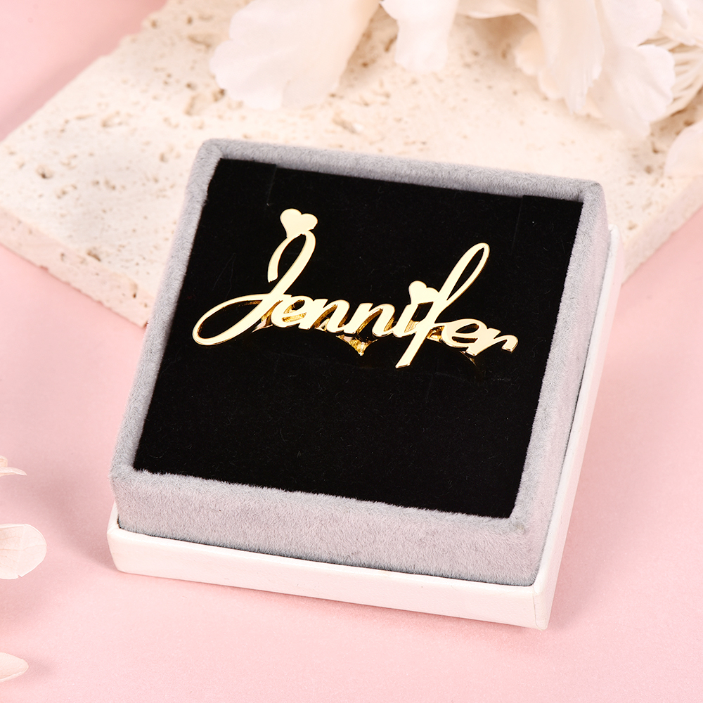 Two Finger Ring Personalized Custom Gold Plated Adjustable Love Heart Name Ring-silviax