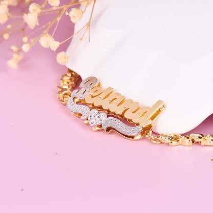 Double Layer Two Tone with Teddy Bear Heart XOXO Chain Personalized Custom Gold Plated Name Bracelet-silviax