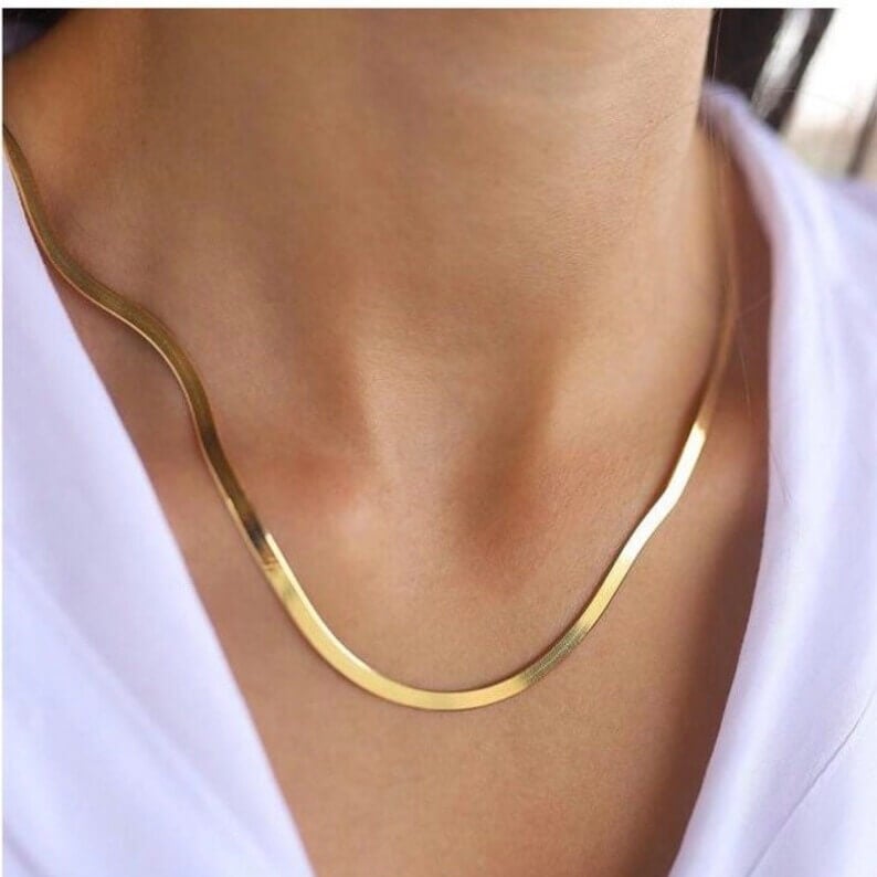 5mm Flat Snake Chain Gold Plated Necklace-silviax