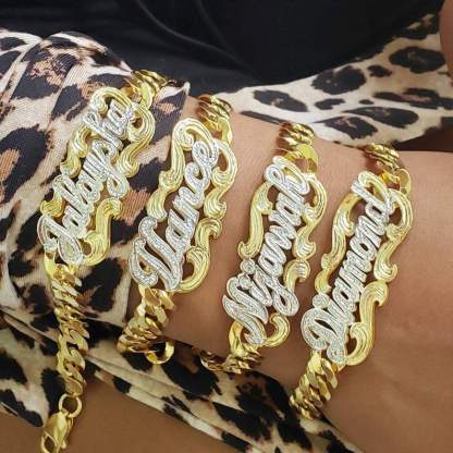 Double Layer Two Tone Gold Plated Personalized Name Bracelet-silviax