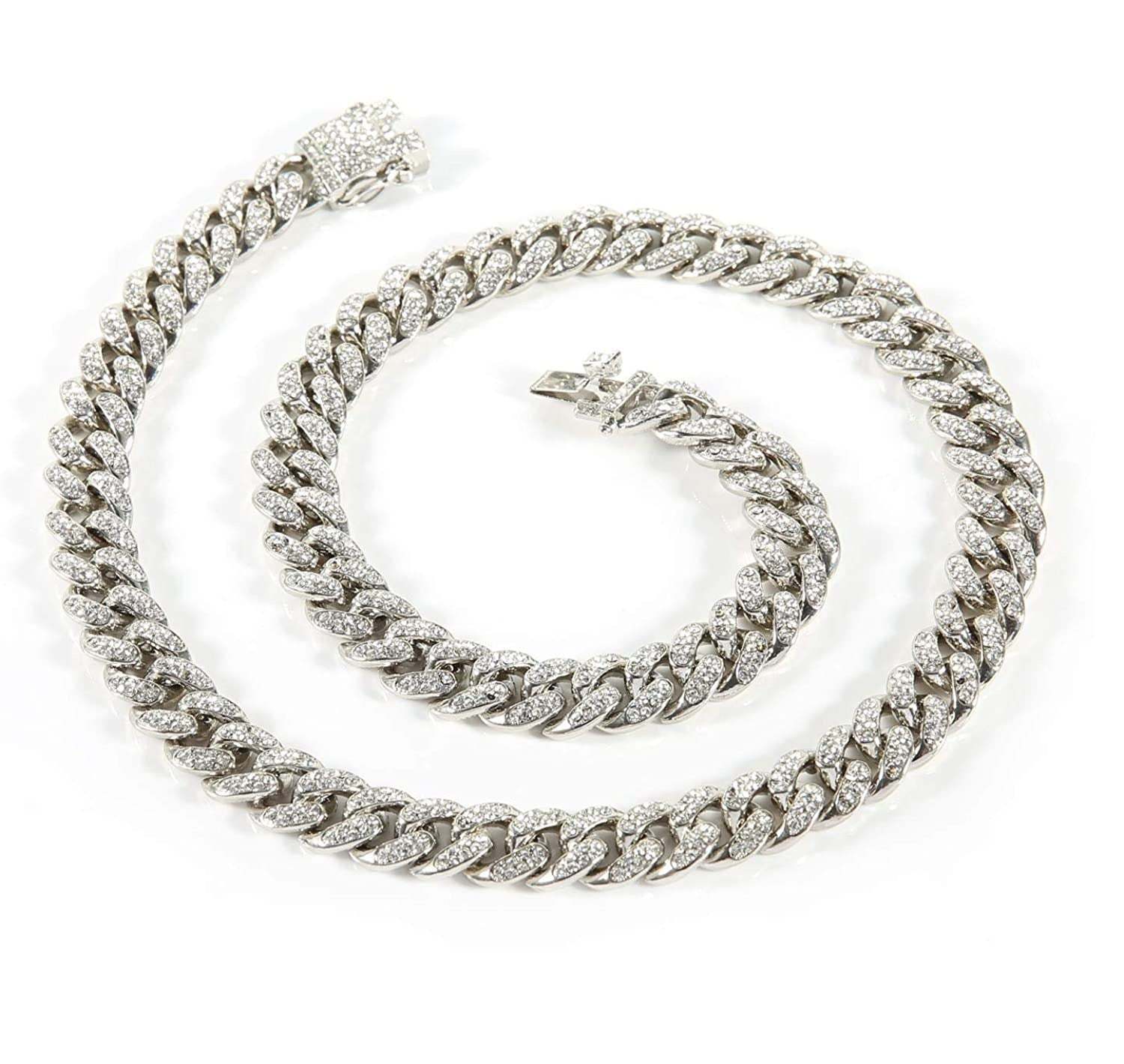 12MM Cuban Chain Gold Plated CZ Fully Iced-Out Necklace Hip Hop Style Jewelry for Men Women-silviax