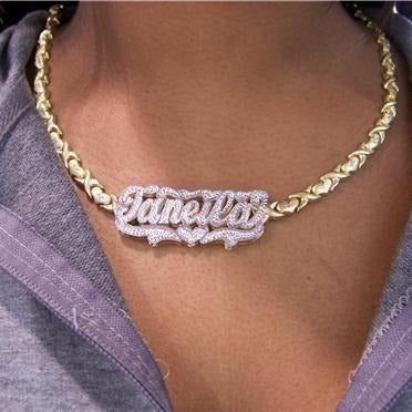 Double Layer Two Tone Nameplate Heart with XOXO Chain Personalized Custom Gold Plated Name Necklace-silviax