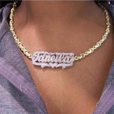 Double Layer Two Tone Nameplate Heart with XOXO Chain Personalized Custom Gold Plated Name Necklace-silviax