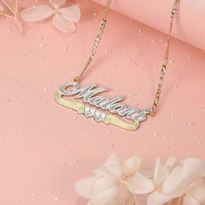 Two Tone Two Heart Custom Gold Plated Name Necklace-silviax