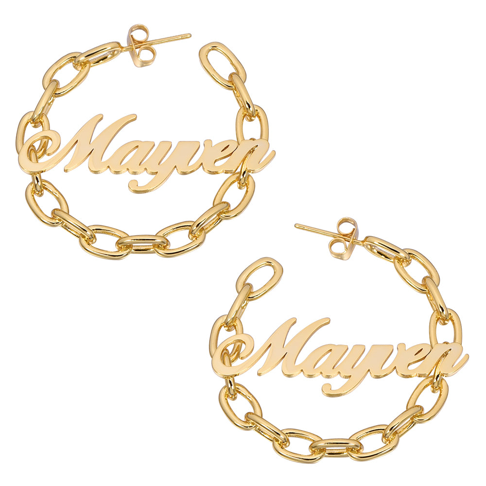 Personalized Gold Plated Chain Look Hoop Name Earrings-silviax