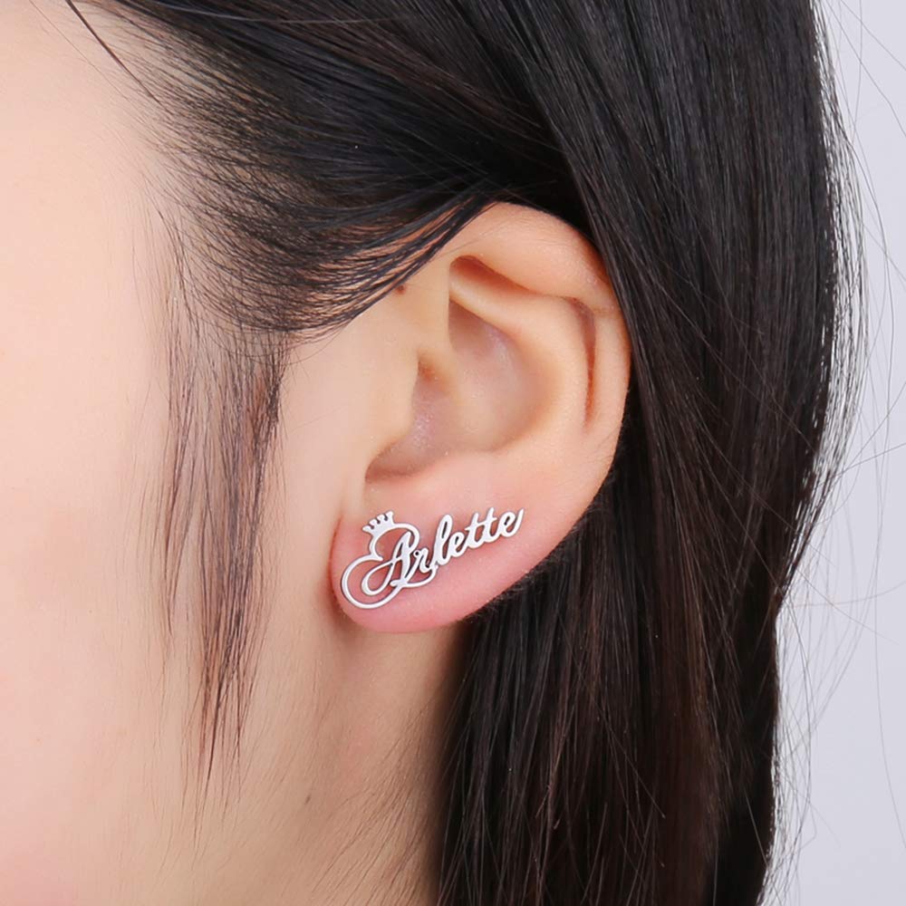 Gold Plated Personalized Name Earrings with Crown-silviax