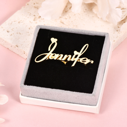 Two Finger Ring Personalized Custom Gold Plated Adjustable Love Heart Name Ring-silviax