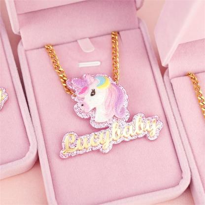 Colorful Acrylic Unicorn Personalized Custom Name Necklace-silviax