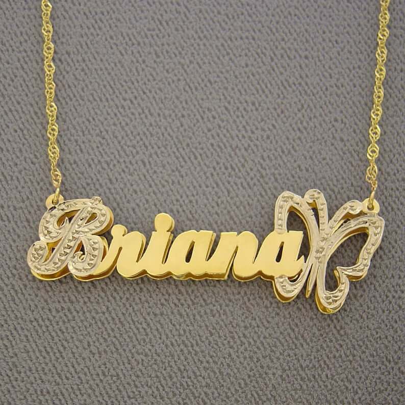 Double Layer with Butterfly Personalized Custom 3D Name Necklace Gold Plated Jewelry-silviax